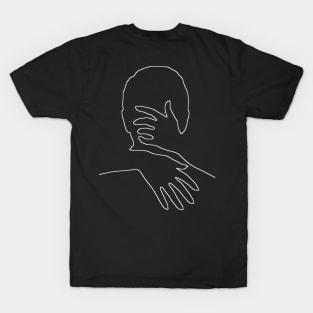 My Valentine Tight Hug White Line Drawing On Black T-Shirt